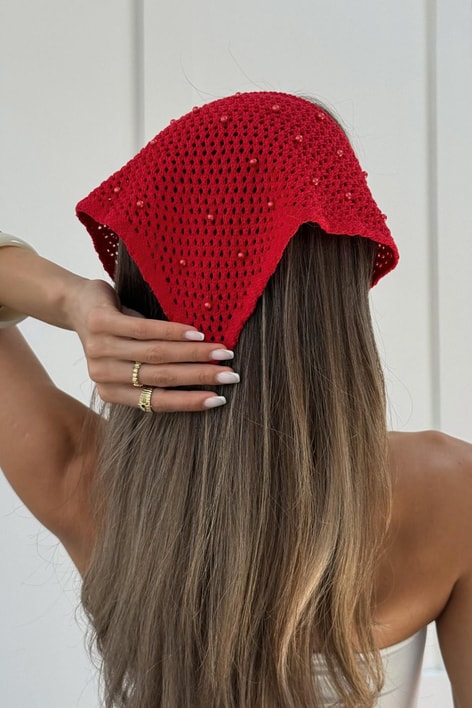 Taşlı File Bandana Kırmızı