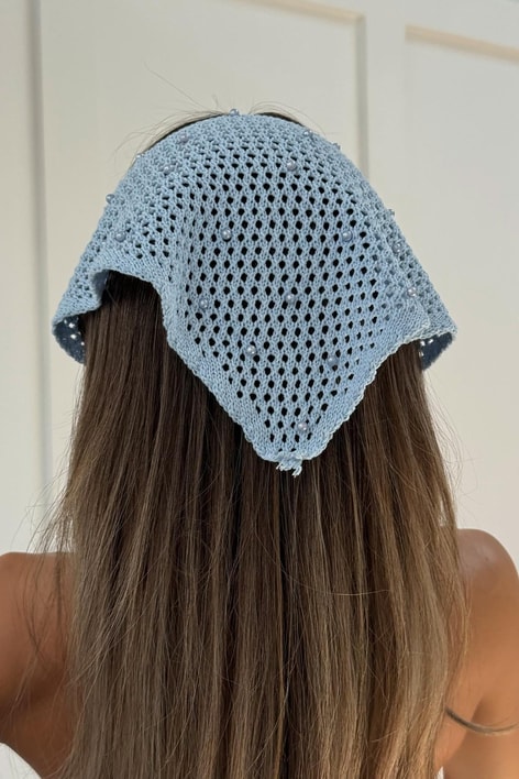 Taşlı File Bandana Mavi