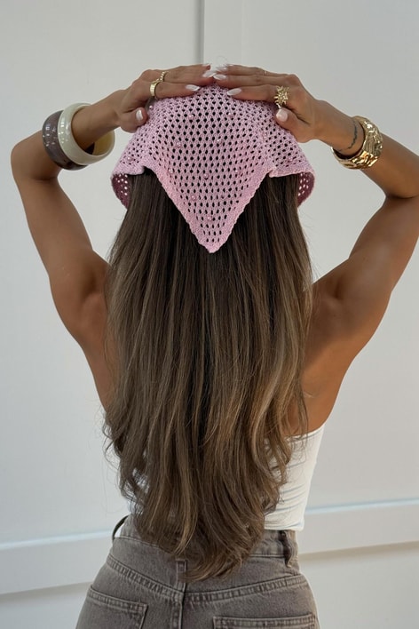 Taşlı File Bandana Pembe