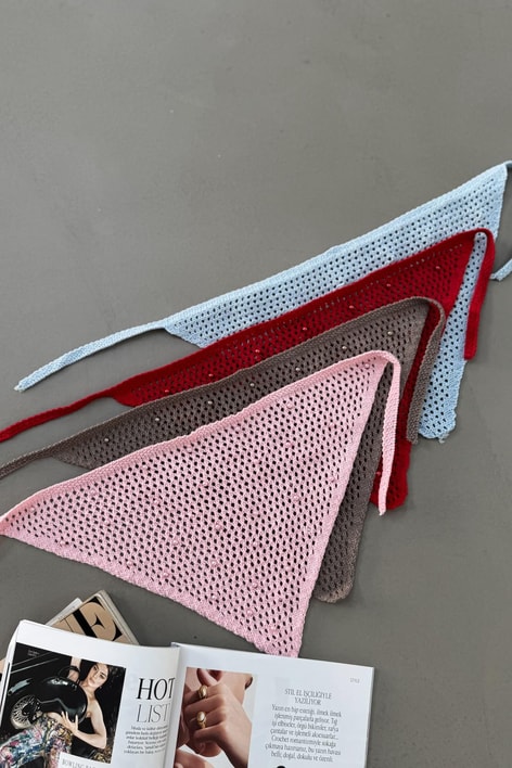 Taşlı File Bandana Pembe