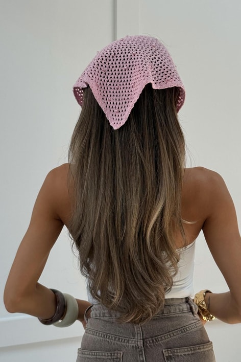 Taşlı File Bandana Pembe