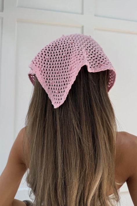 Taşlı File Bandana Pembe