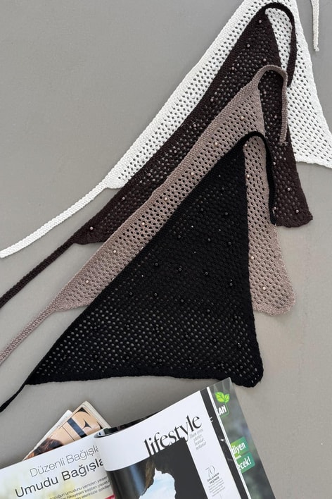 Taşlı File Bandana Siyah