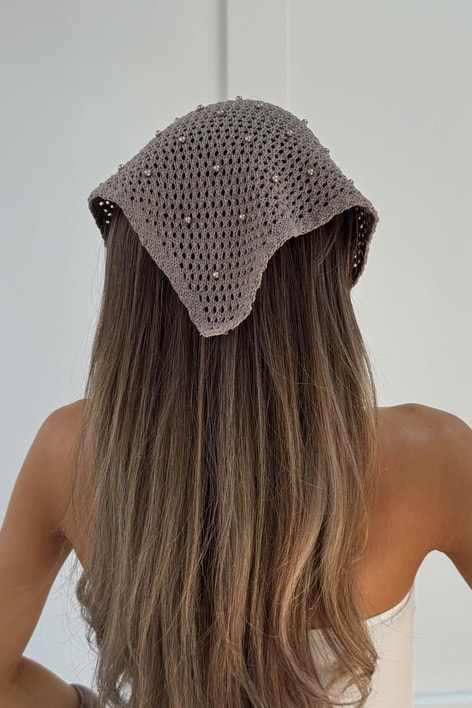 Taşlı File Bandana Vizon