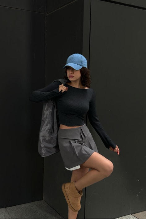 Sırt Dekolteli Kaşkorse Bluz Antrasit