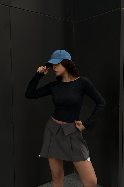 Sırt Dekolteli Kaşkorse Bluz Antrasit