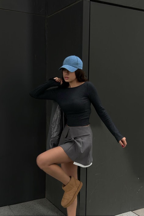 Sırt Dekolteli Kaşkorse Bluz Antrasit