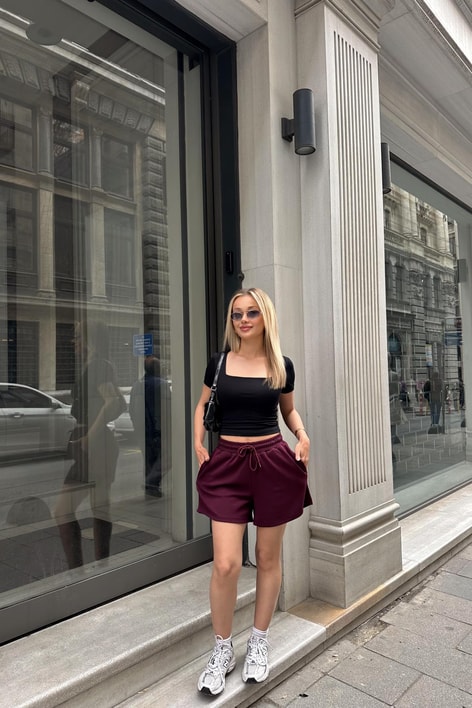Bağcıklı Relax Şort Bordo