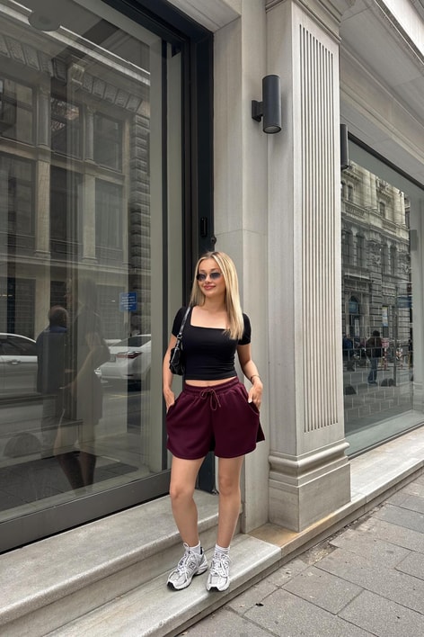 Bağcıklı Relax Şort Bordo