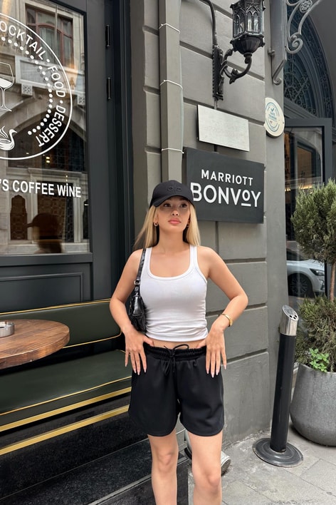 Bağcıklı Relax Şort Siyah