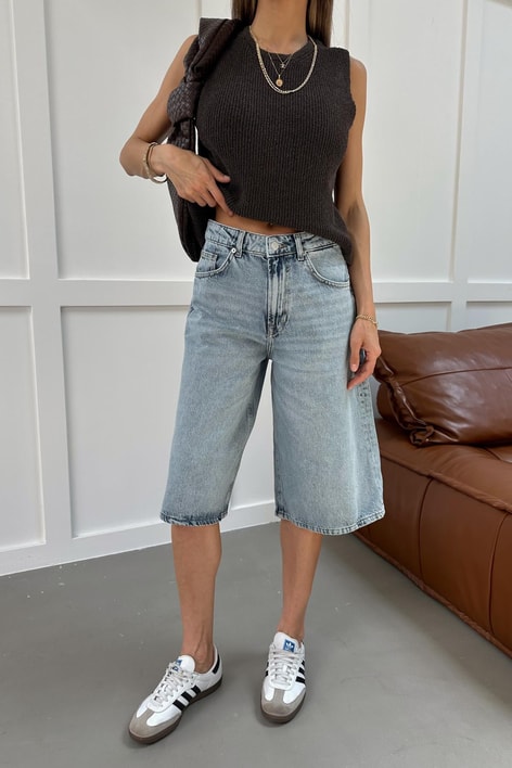 Baggy Bermuda Denim Şort Buz Mavi