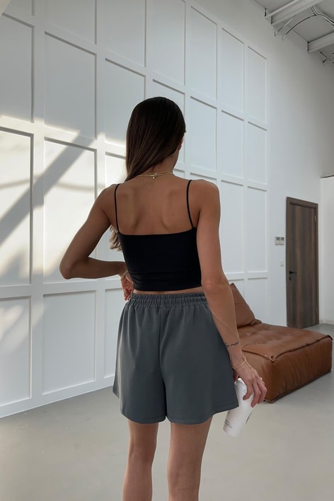 Beli Bağcıklı Modal Şort Gri
