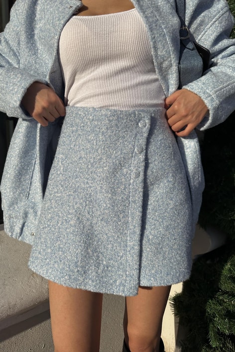 Buklet Kapamalı Şort Etek Mavi