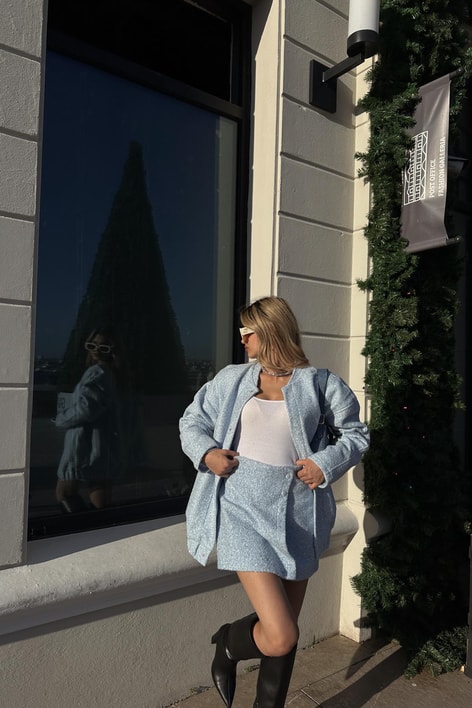 Buklet Kapamalı Şort Etek Mavi