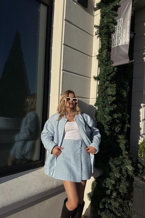 Buklet Kapamalı Şort Etek Mavi