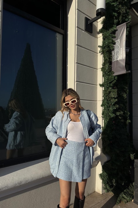 Buklet Kapamalı Şort Etek Mavi