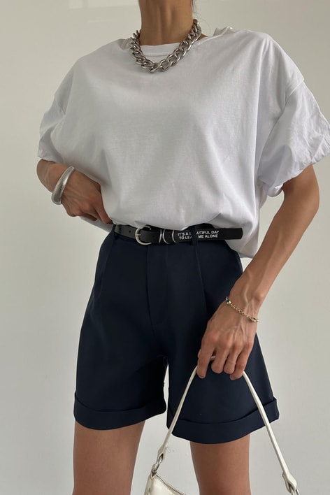 Double Paça Kemerli Şort Lacivert