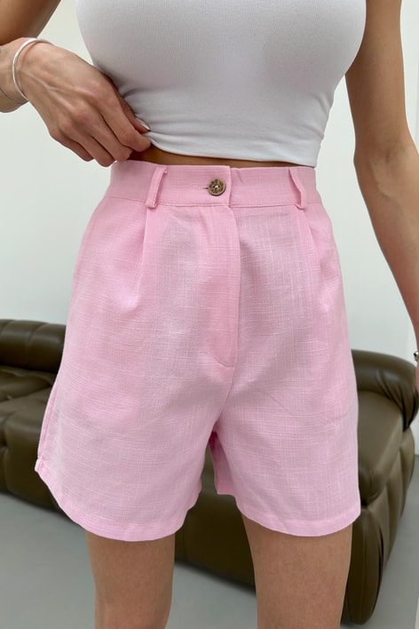 Flam Keten Şort Pembe