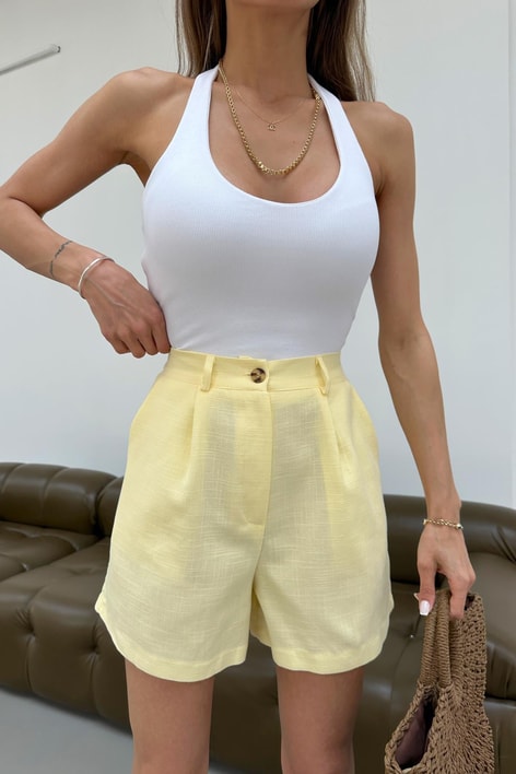Flam Keten Şort Sarı