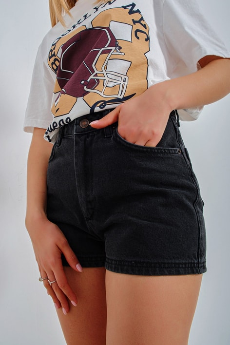 Highwaist Denim Şort Siyah