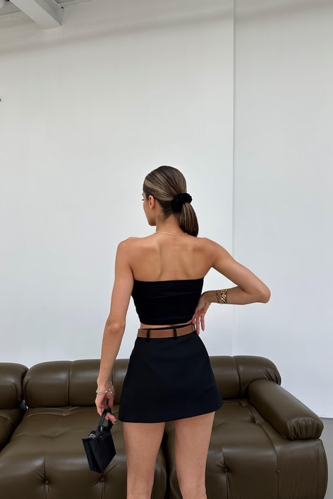 Kemerli Mini Şortlu Etek Siyah
