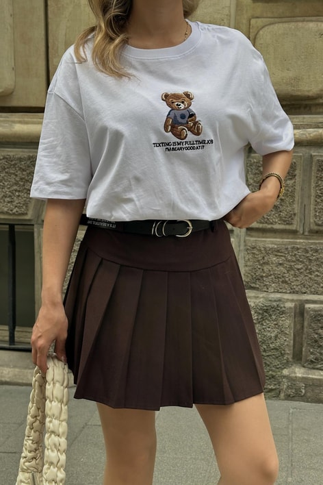 Kemerli Pilise Şort Etek Kahve