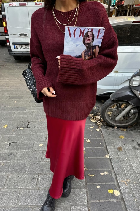 Maxii Saten Etek Bordo