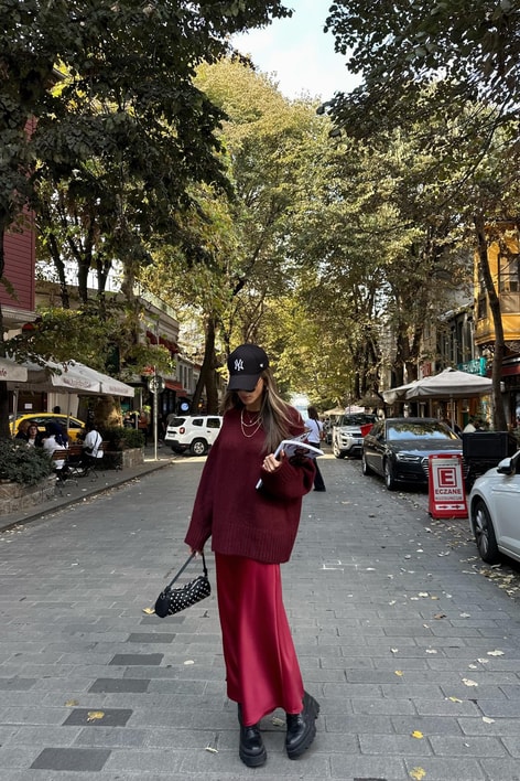 Maxii Saten Etek Bordo