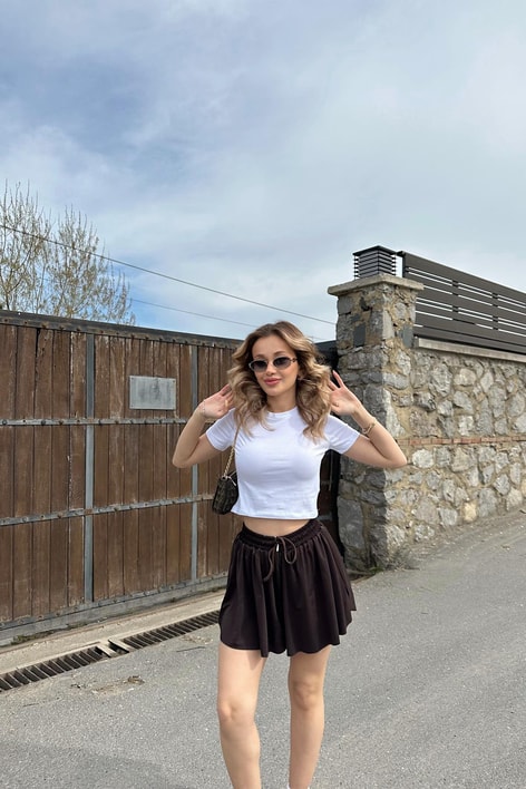 Modal Bağcıklı Şort Kahve