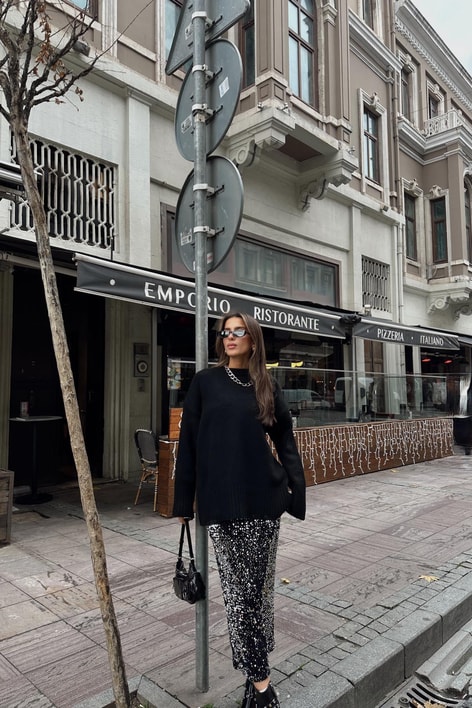 Payetli Etek Gümüş