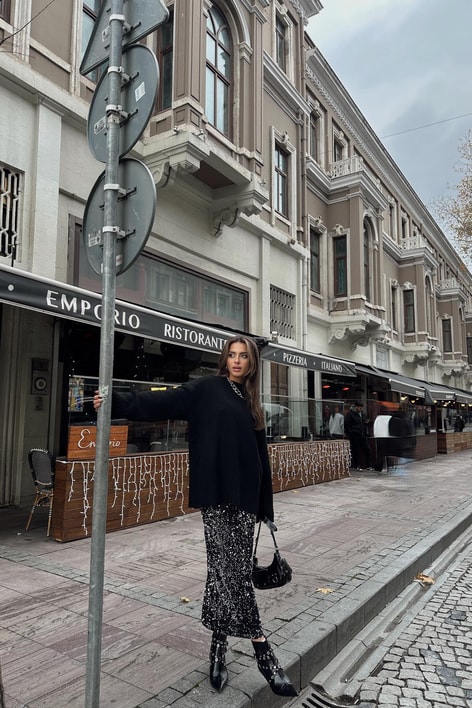 Payetli Etek Gümüş
