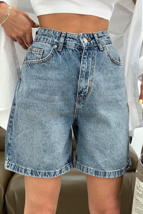 Premium Yıkamalı Denim Şort Mavi