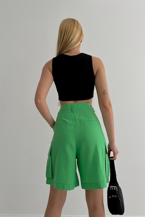Yan Cepli Large Şort Açık Yeşil