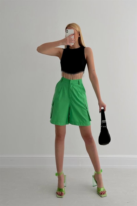 Yan Cepli Large Şort Açık Yeşil