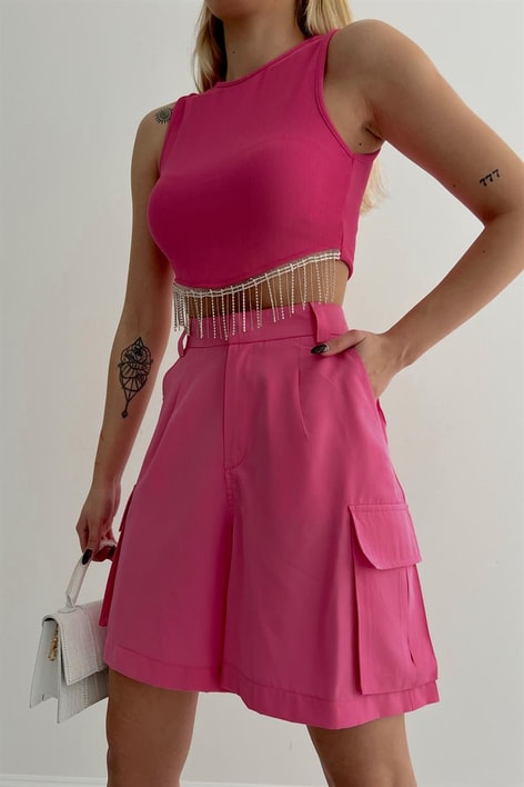 Yan Cepli Large Şort Pembe