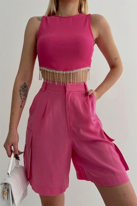 Yan Cepli Large Şort Pembe