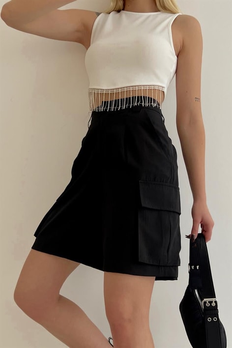 Yan Cepli Large Şort Siyah