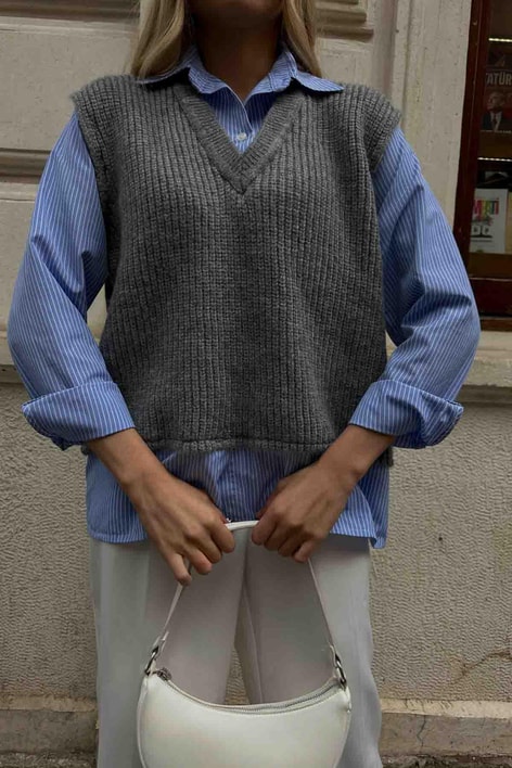 Dual Gömlek Süveter Gri