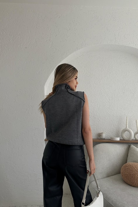 Ters Dikiş Detay Süveter Füme