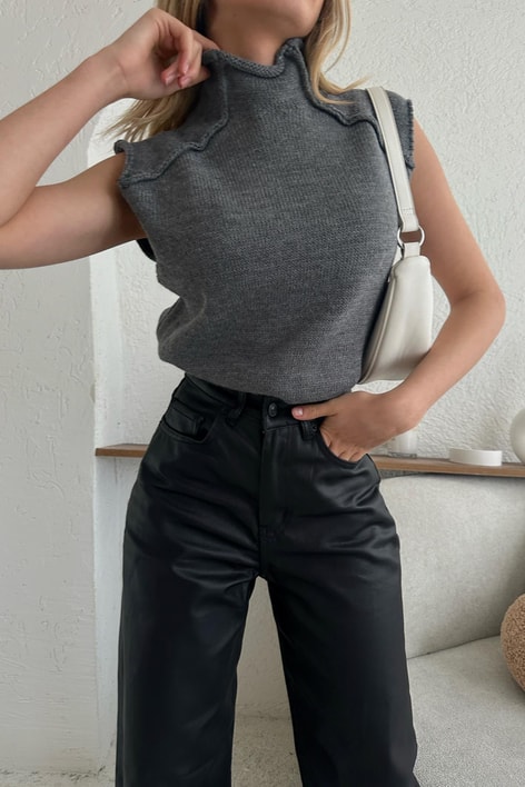 Ters Dikiş Detay Süveter Füme