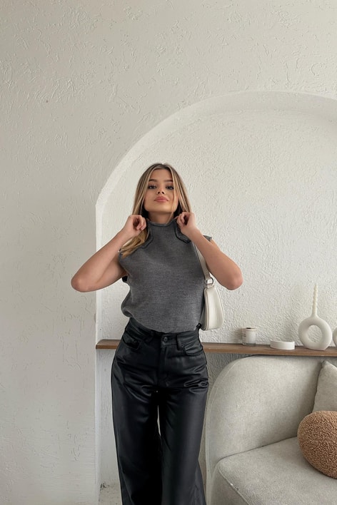 Ters Dikiş Detay Süveter Füme