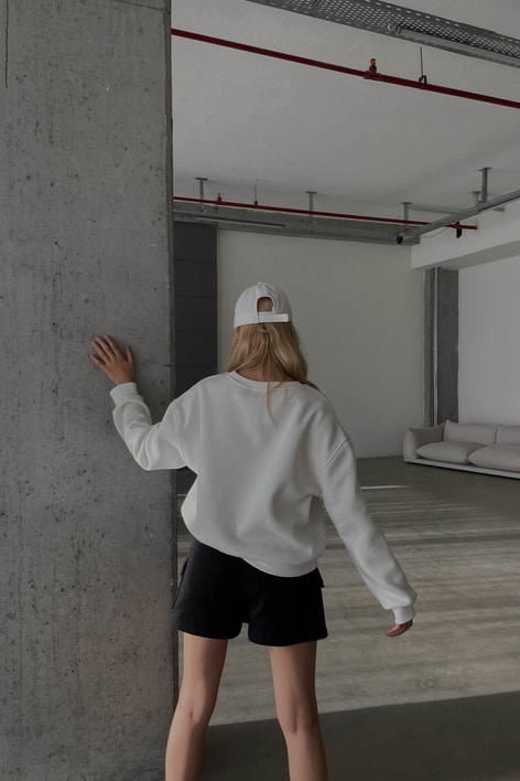 Barkod baskı Basic Sweatshirt Beyaz