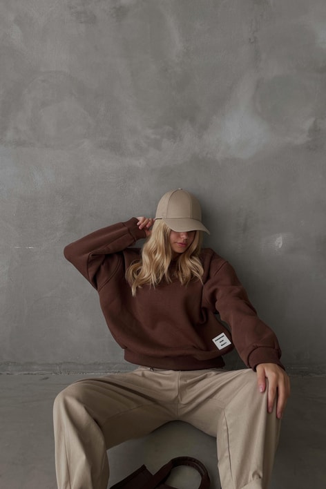 Barkod baskı Basic Sweatshirt Kahve