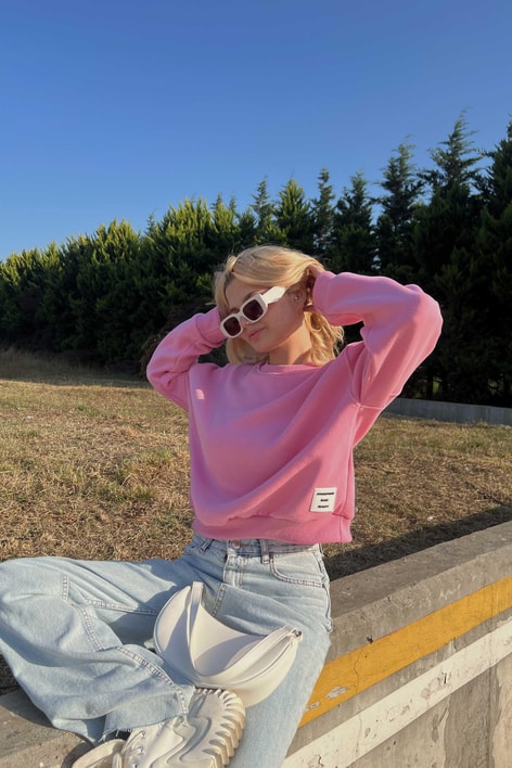 Barkod baskı Basic Sweatshirt Pembe