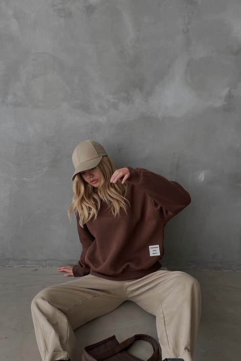 Barkod baskı Basic Sweatshirt Kahve