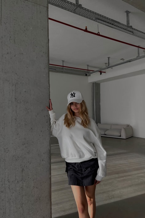 Barkod baskı Basic Sweatshirt Beyaz