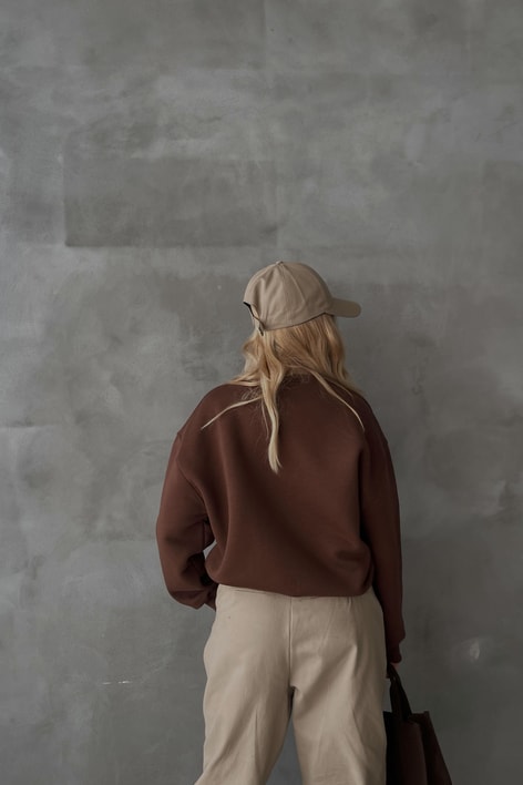 Barkod baskı Basic Sweatshirt Kahve