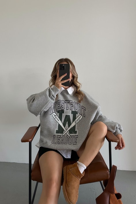 Baseball Bat Baskılı Sweat Gri