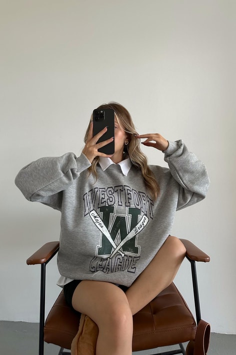 Baseball Bat Baskılı Sweat Gri