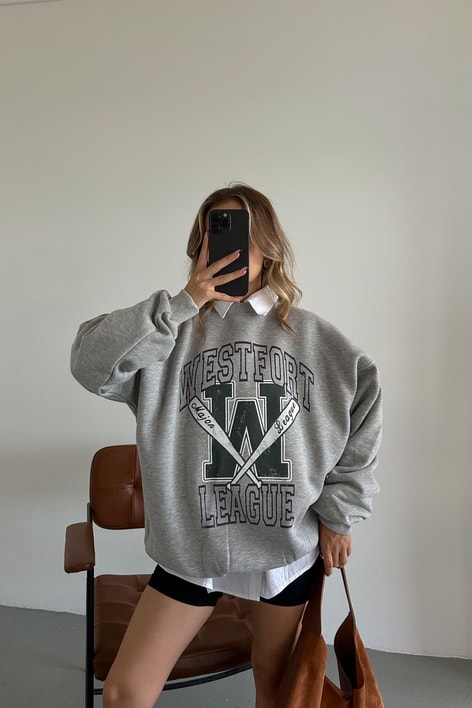 Baseball Bat Baskılı Sweat Gri